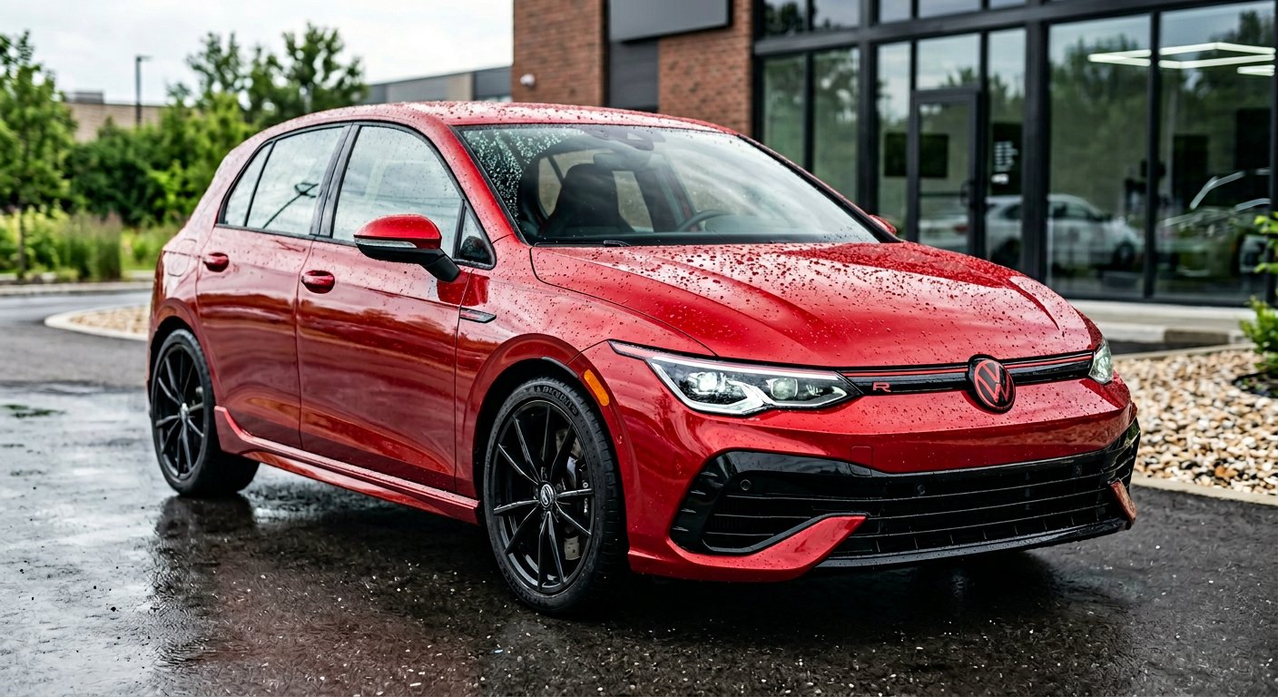 Czerwony hatchback po detailingu premium